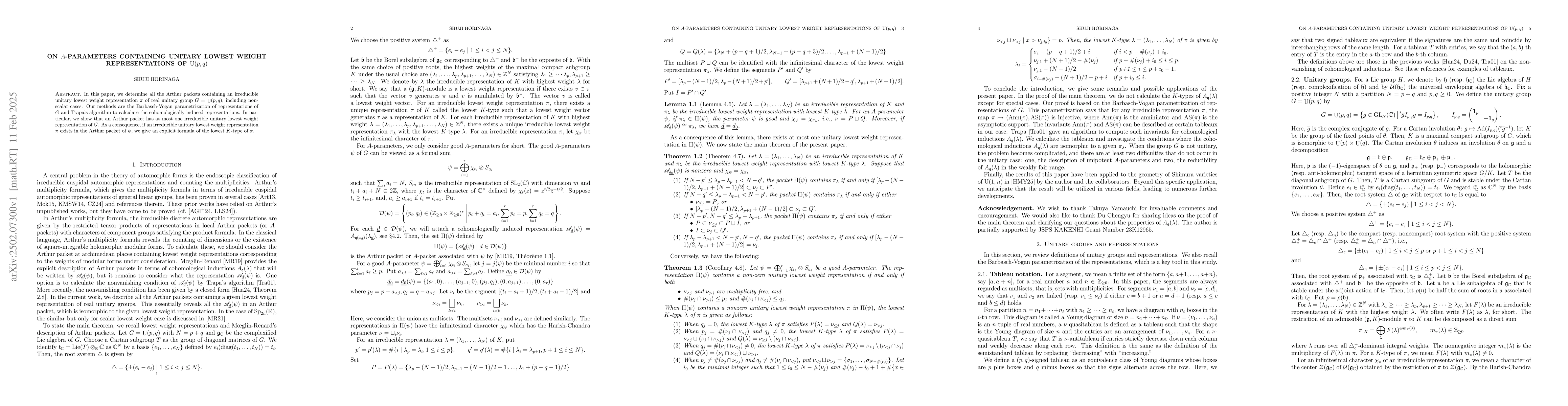 Thumbnail for On $A$-parameters containing unitary lowest weight representations of
  $\mathrm{U}(p, q)$