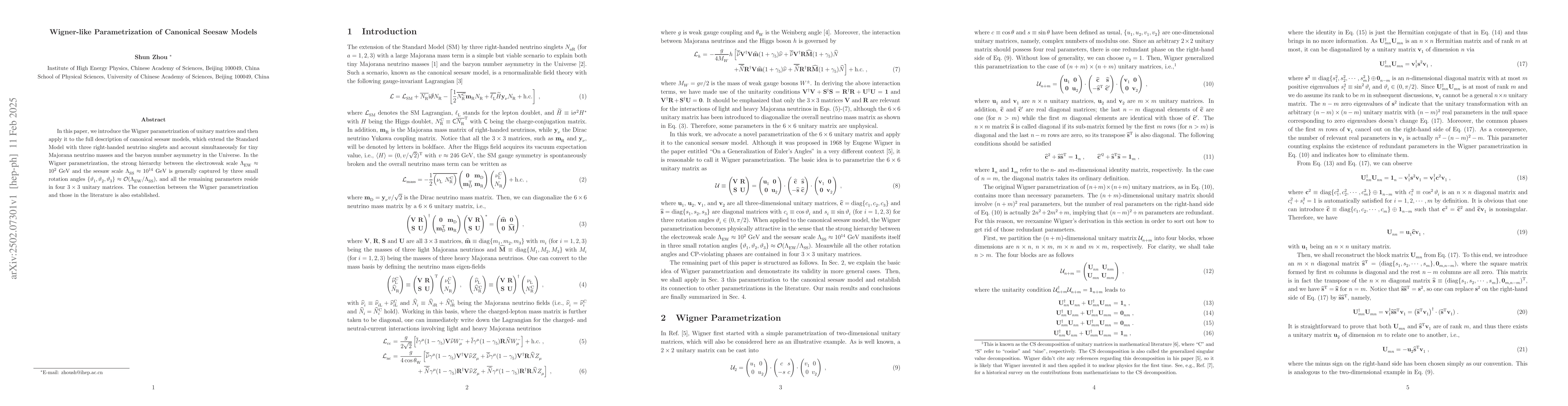 Thumbnail for Wigner-like Parametrization of Canonical Seesaw Models