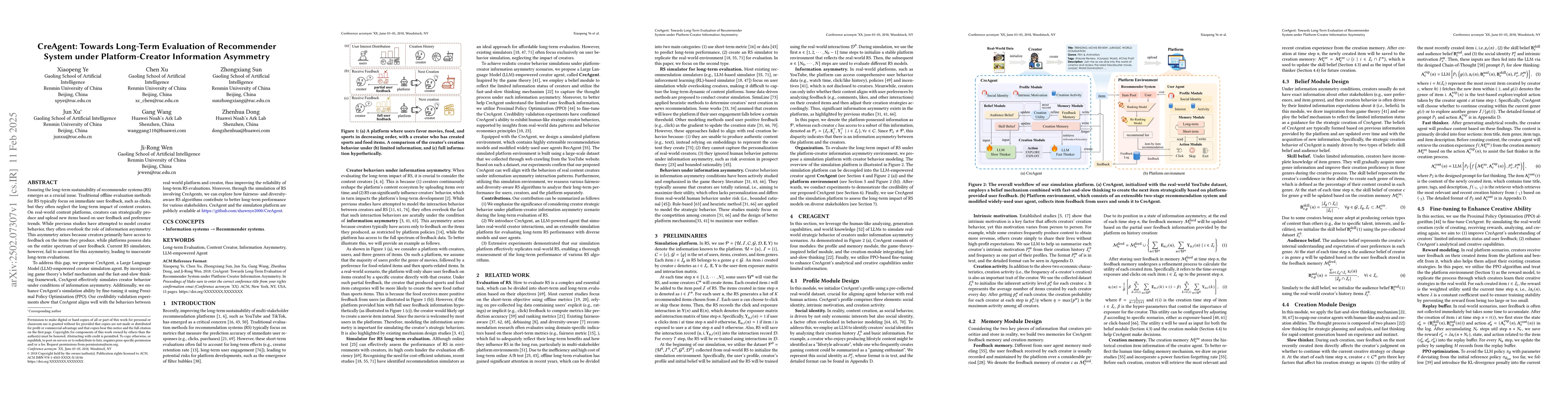 Thumbnail for CreAgent: Towards Long-Term Evaluation of Recommender System under
  Platform-Creator Information Asymmetry
