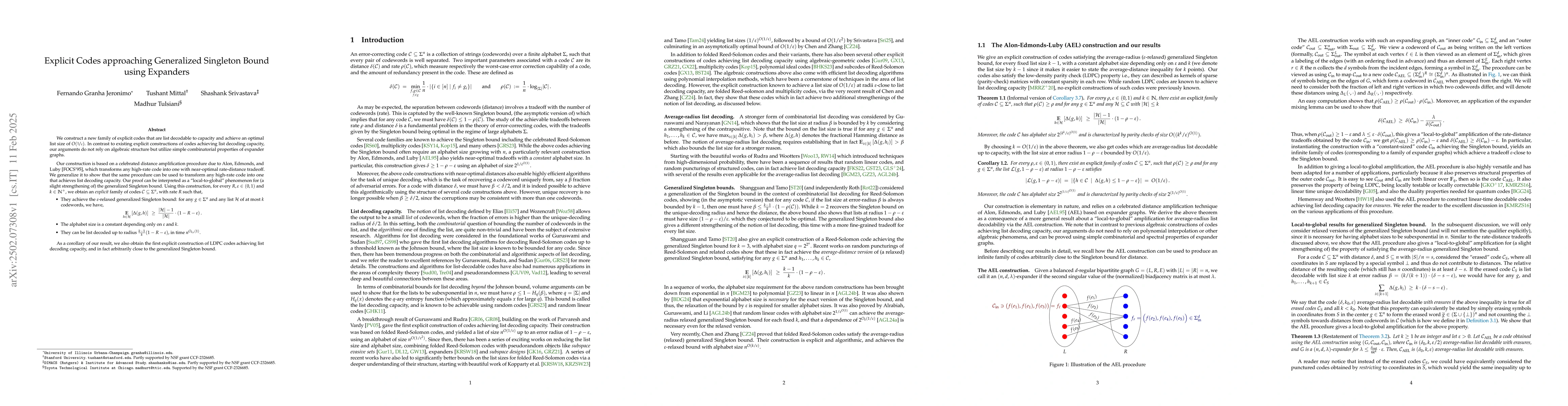 Thumbnail for Explicit Codes approaching Generalized Singleton Bound using Expanders