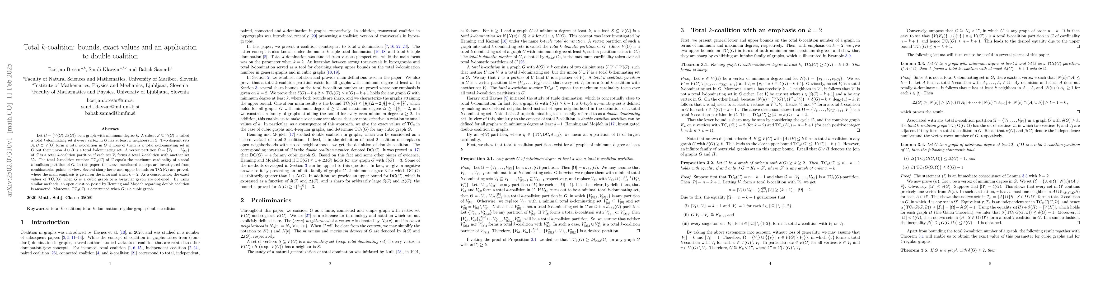 Thumbnail for Total $k$-coalition: bounds, exact values and an application to double
  coalition