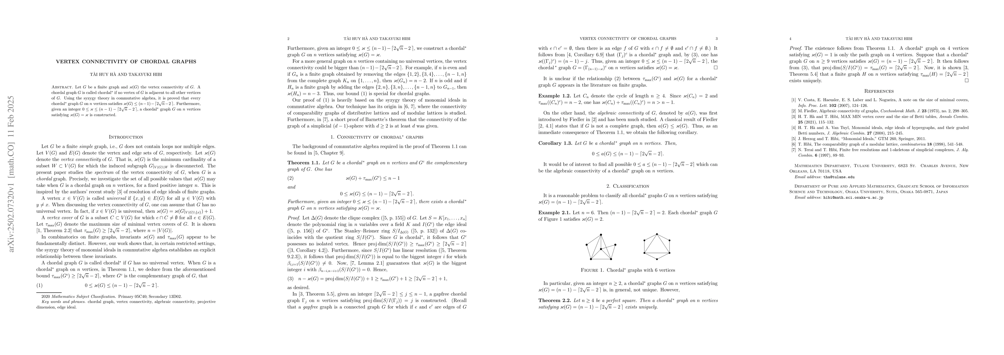 Thumbnail for Vertex connectivity of chordal graphs
