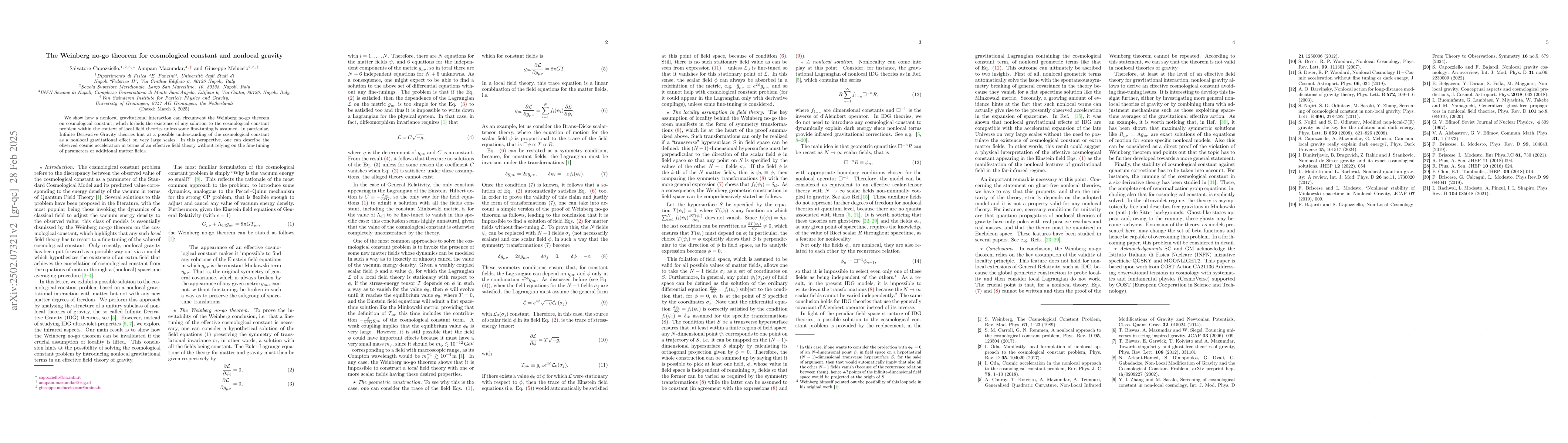 Thumbnail for The Weinberg no-go theorem for cosmological constant and nonlocal
  gravity
