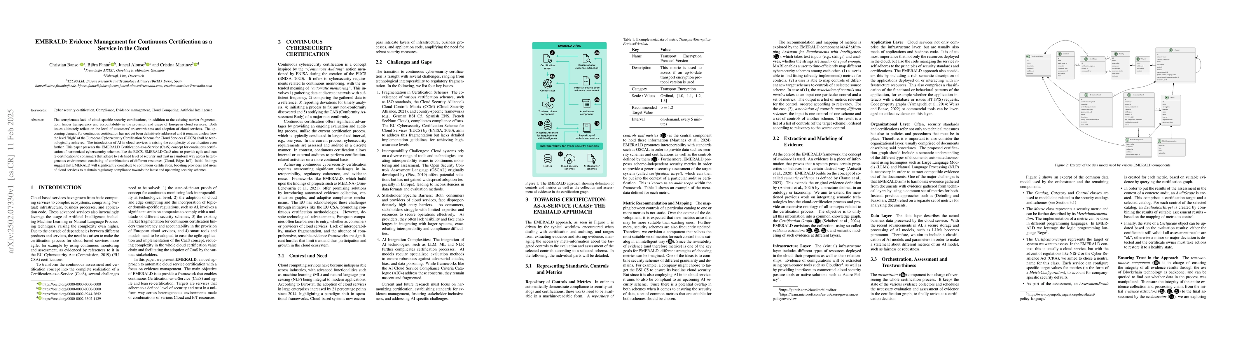 Thumbnail for EMERALD: Evidence Management for Continuous Certification as a Service
  in the Cloud