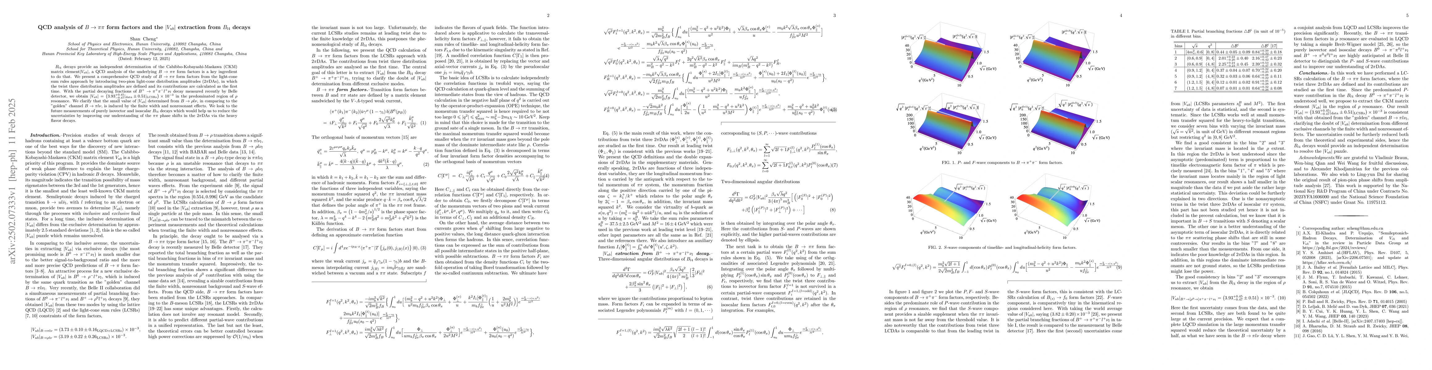 Thumbnail for QCD analysis of $B \to ππ$ form factors and the $\vert V_{ub} \vert$
  extraction from $B_{l4}$ decays