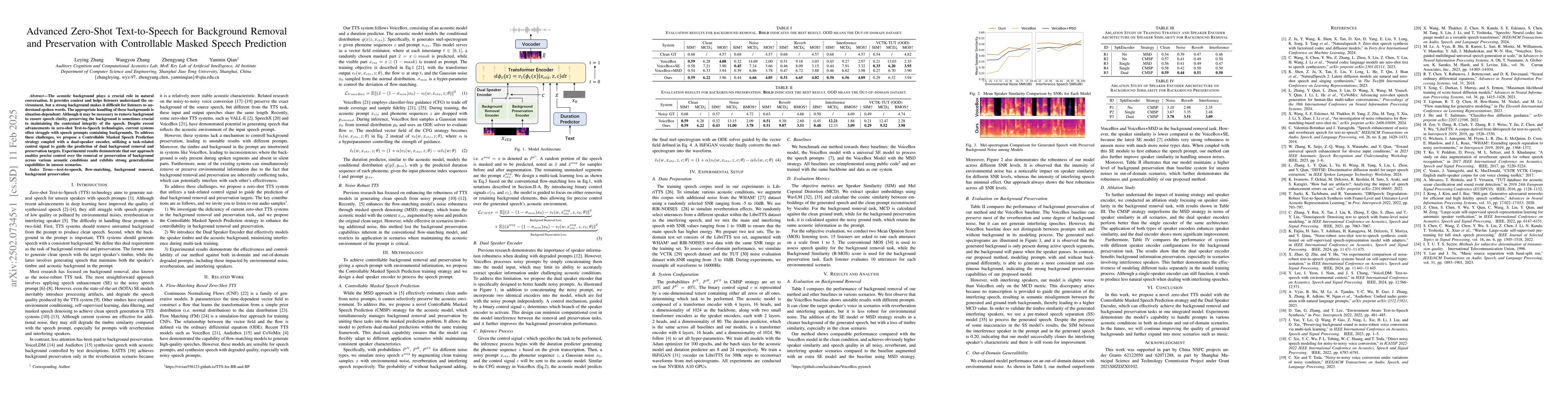Thumbnail for Advanced Zero-Shot Text-to-Speech for Background Removal and
  Preservation with Controllable Masked Speech Prediction