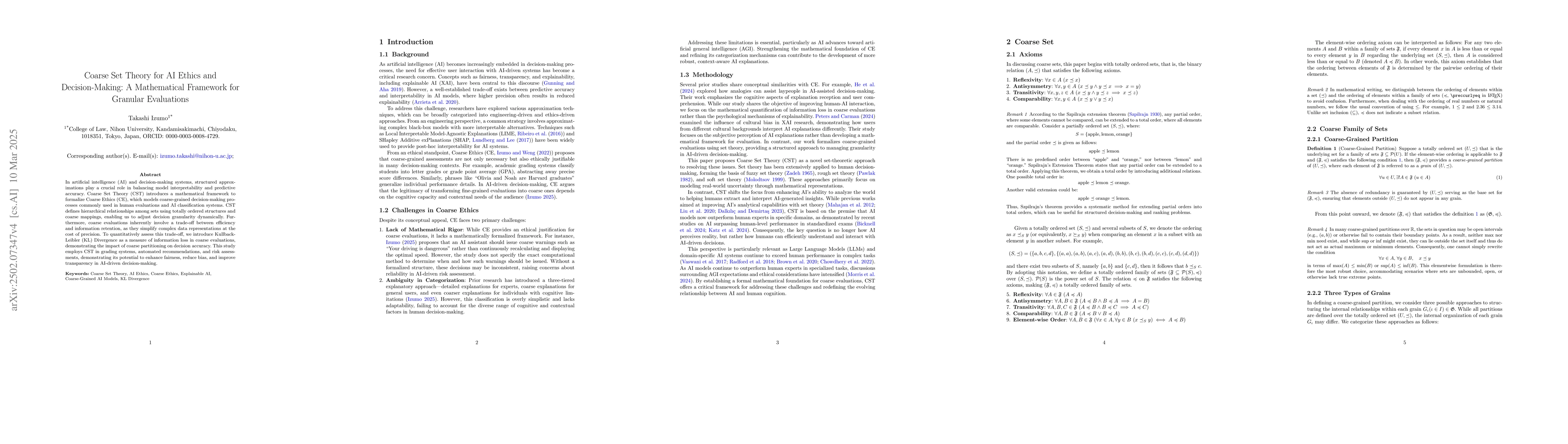 Thumbnail for Coarse Set Theory for AI Ethics and Decision-Making: A Mathematical
  Framework for Granular Evaluations