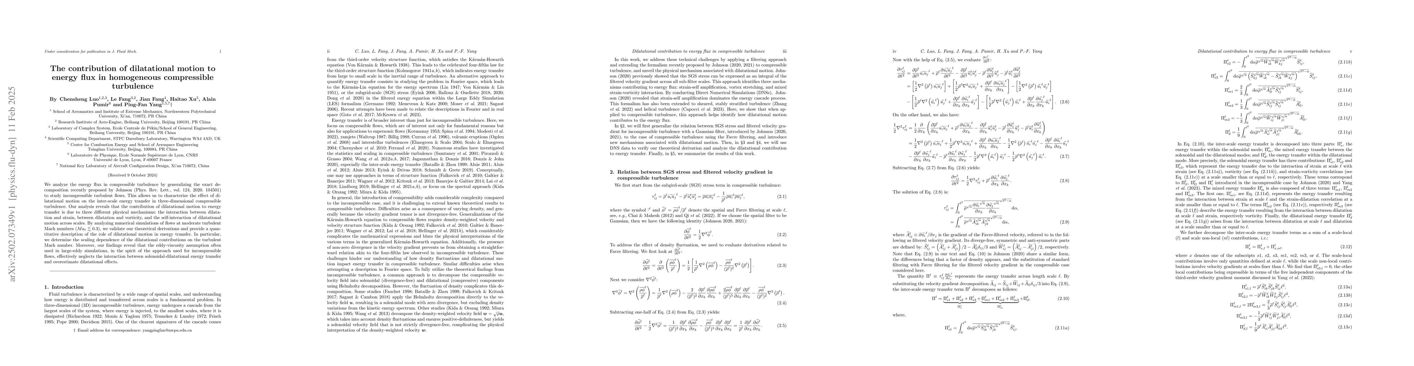 Thumbnail for The contribution of dilatational motion to energy flux in homogeneous
  compressible turbulence