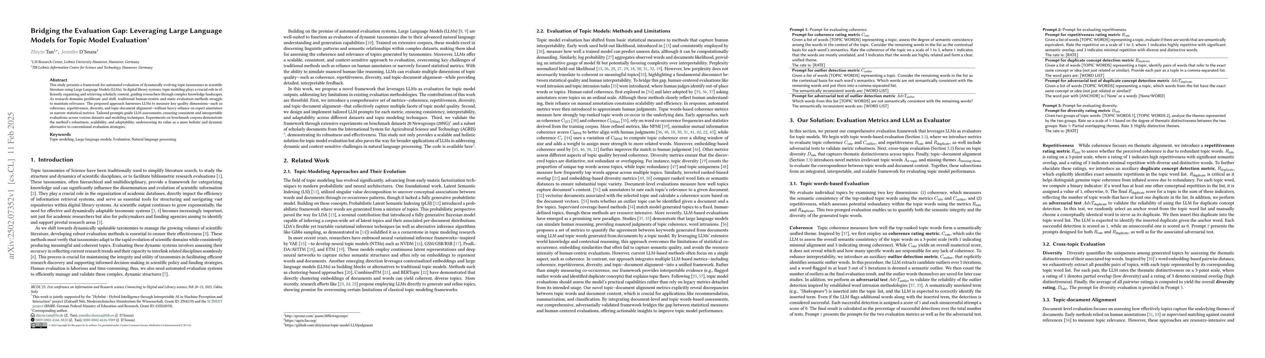 Thumbnail for Bridging the Evaluation Gap: Leveraging Large Language Models for Topic
  Model Evaluation