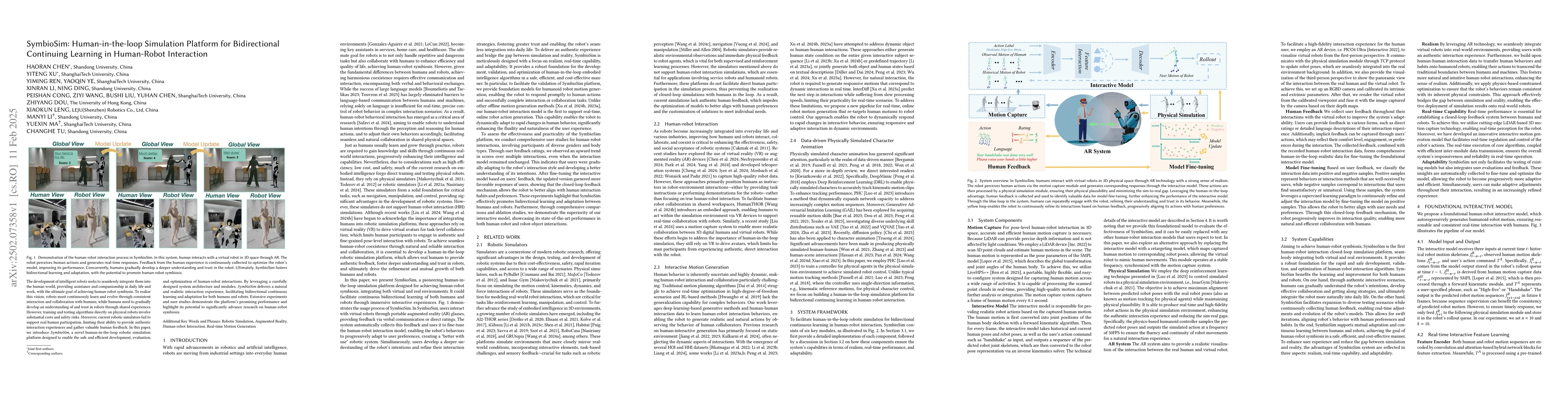 Thumbnail for SymbioSim: Human-in-the-loop Simulation Platform for Bidirectional
  Continuing Learning in Human-Robot Interaction