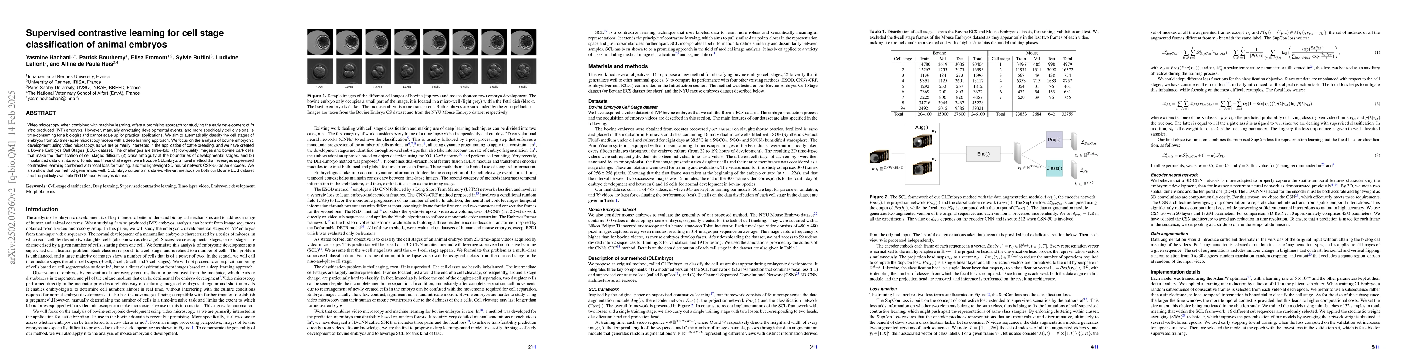 Thumbnail for Supervised contrastive learning for cell stage classification of animal
  embryos