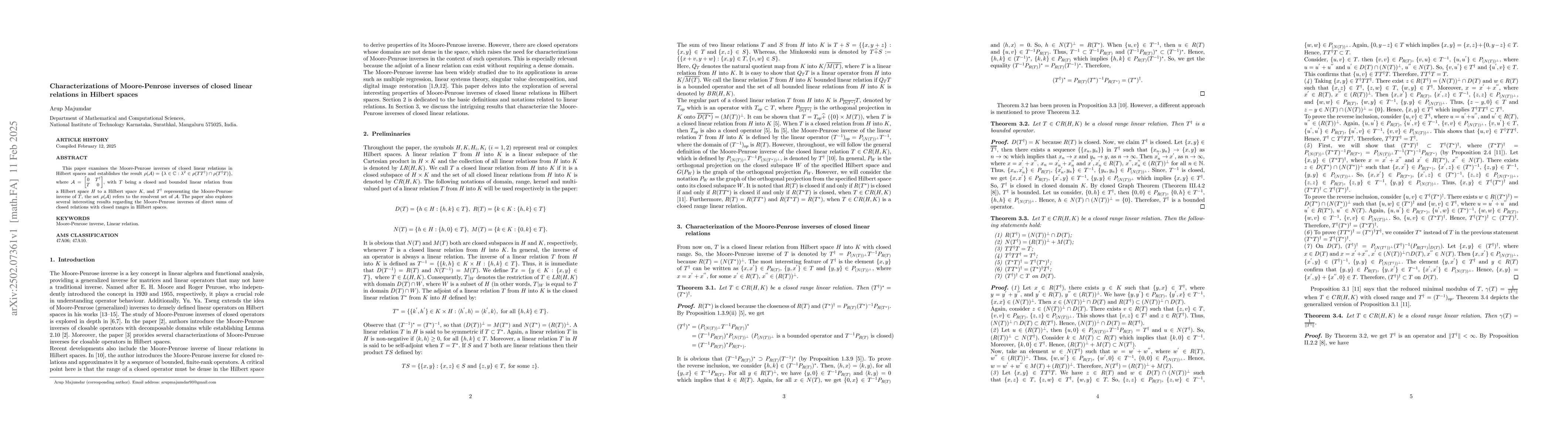 Thumbnail for Characterizations of Moore-Penrose inverses of closed linear relations
  in Hilbert spaces