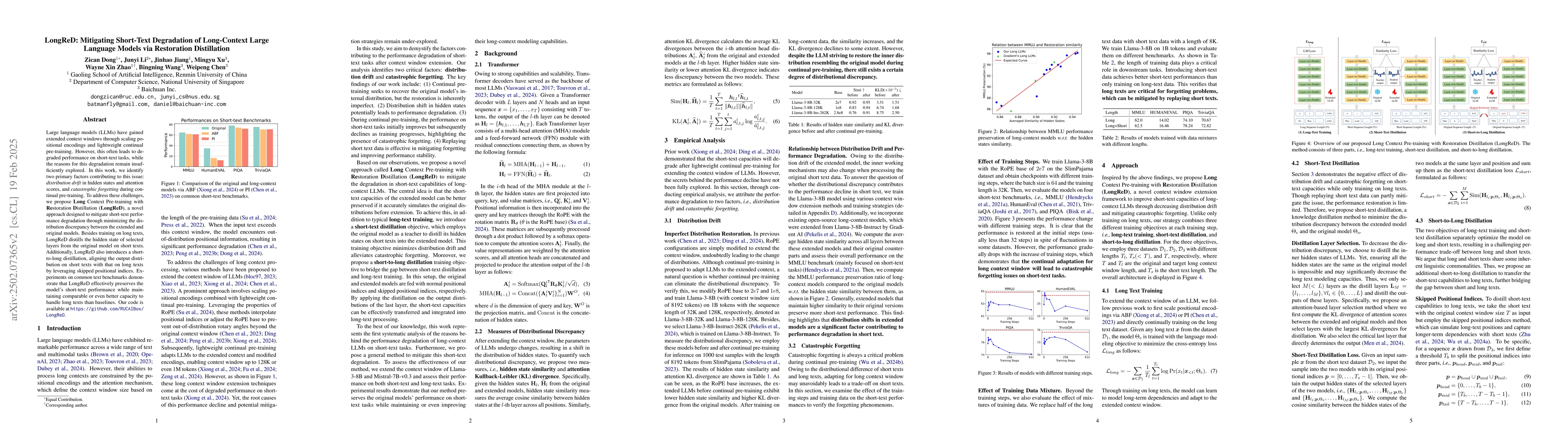 Thumbnail for LongReD: Mitigating Short-Text Degradation of Long-Context Large
  Language Models via Restoration Distillation