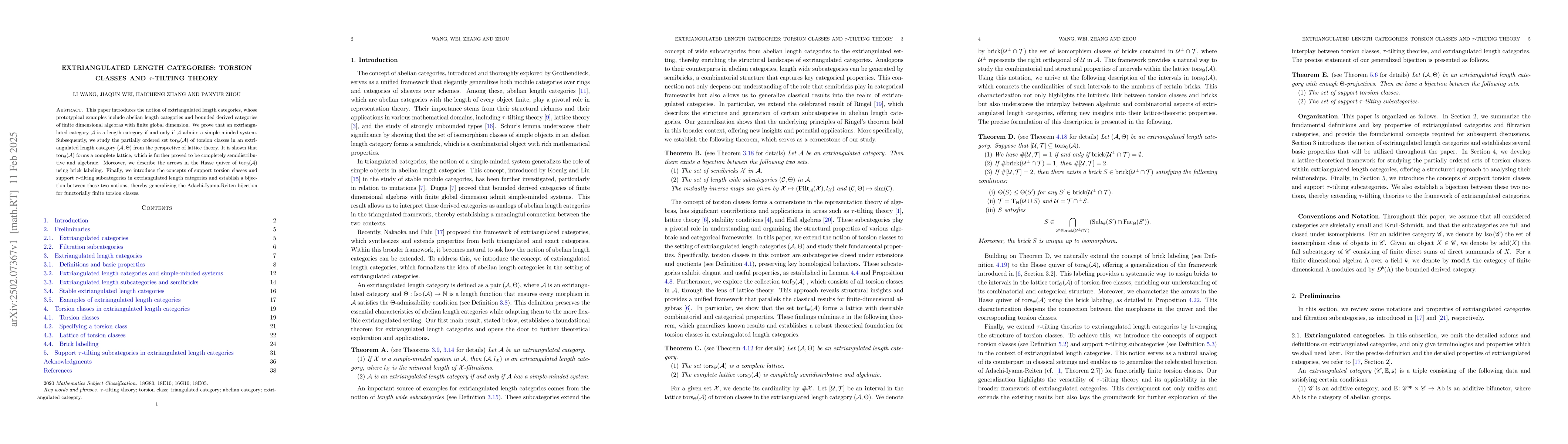 Thumbnail for Extriangulated length categories: torsion classes and $τ$-tilting
  theory