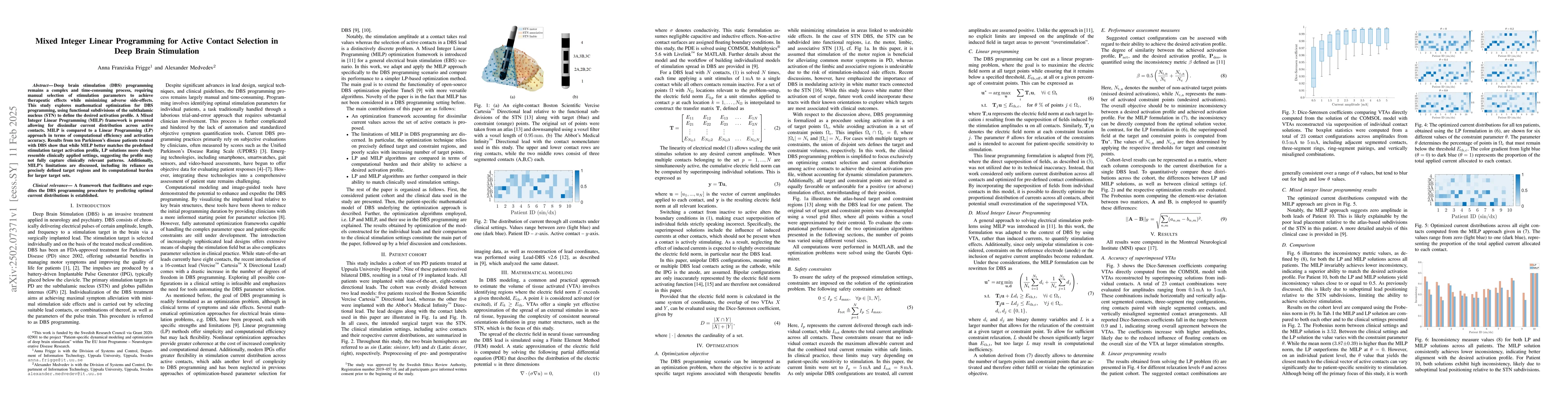 Thumbnail for Mixed Integer Linear Programming for Active Contact Selection in Deep
  Brain Stimulation