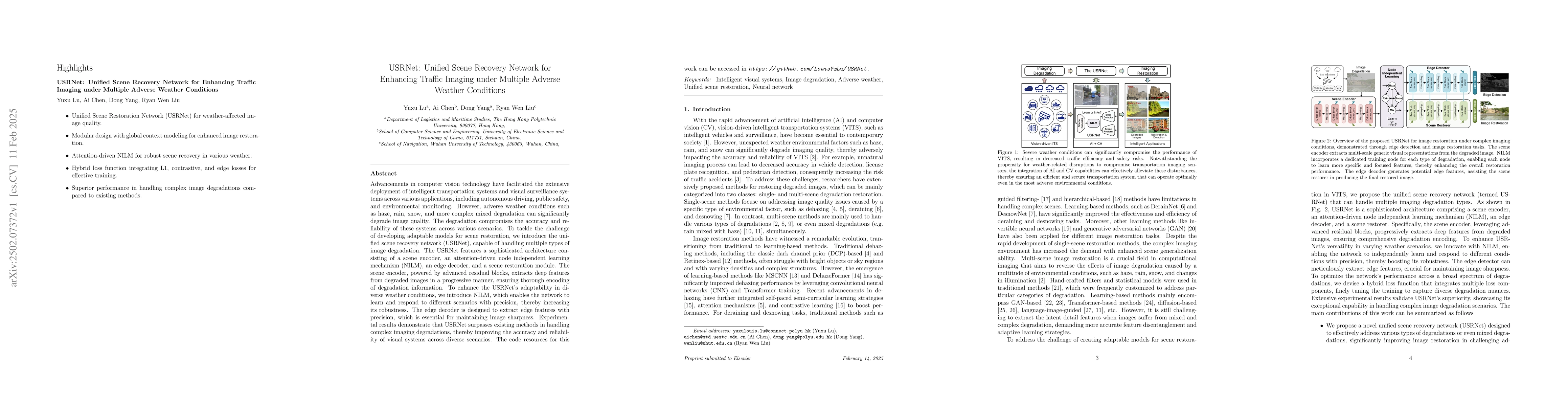 Thumbnail for USRNet: Unified Scene Recovery Network for Enhancing Traffic Imaging
  under Multiple Adverse Weather Conditions