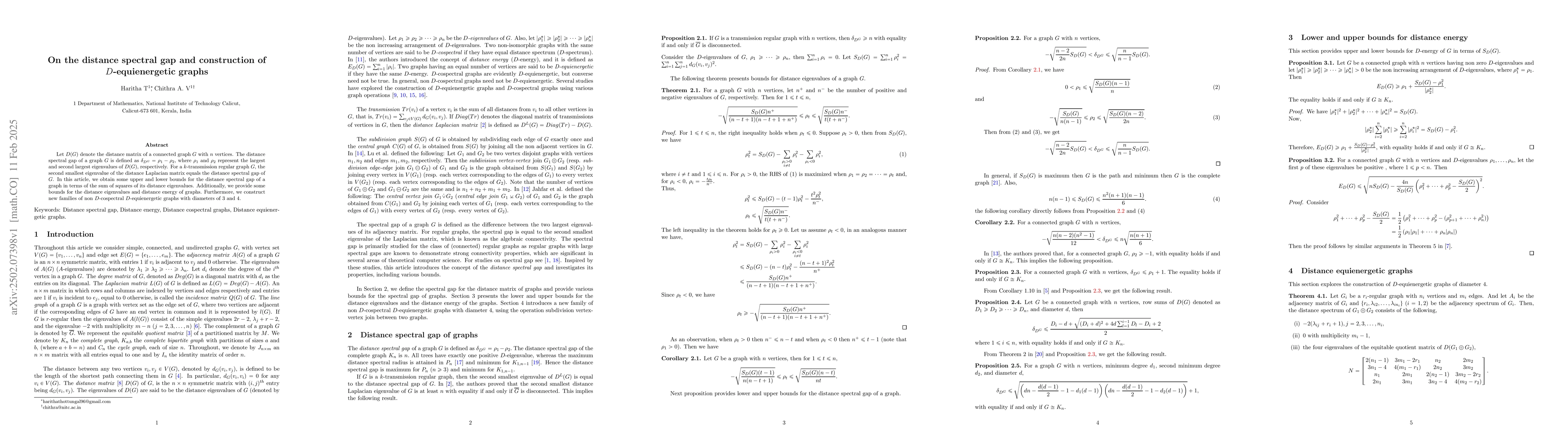 Thumbnail for On the distance spectral gap and construction of D-equienergetic graphs