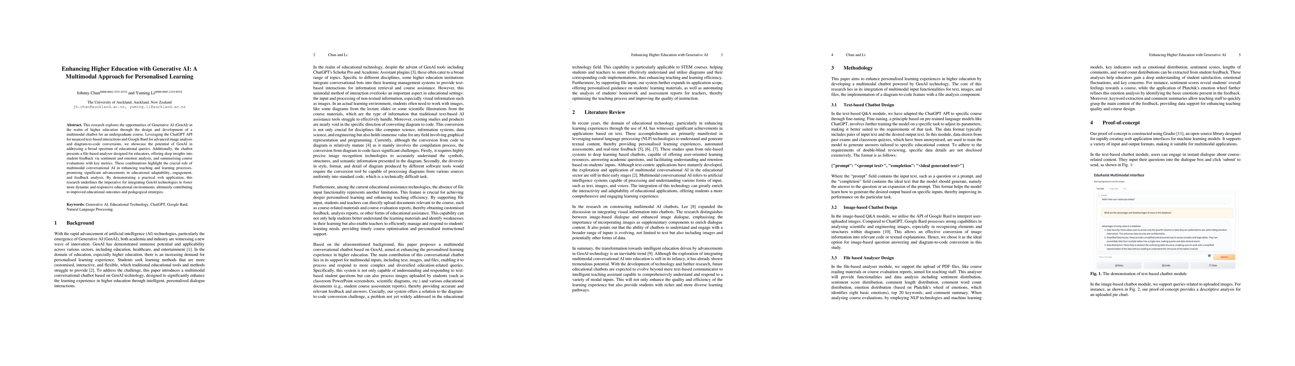 Thumbnail for Enhancing Higher Education with Generative AI: A Multimodal Approach for
  Personalised Learning