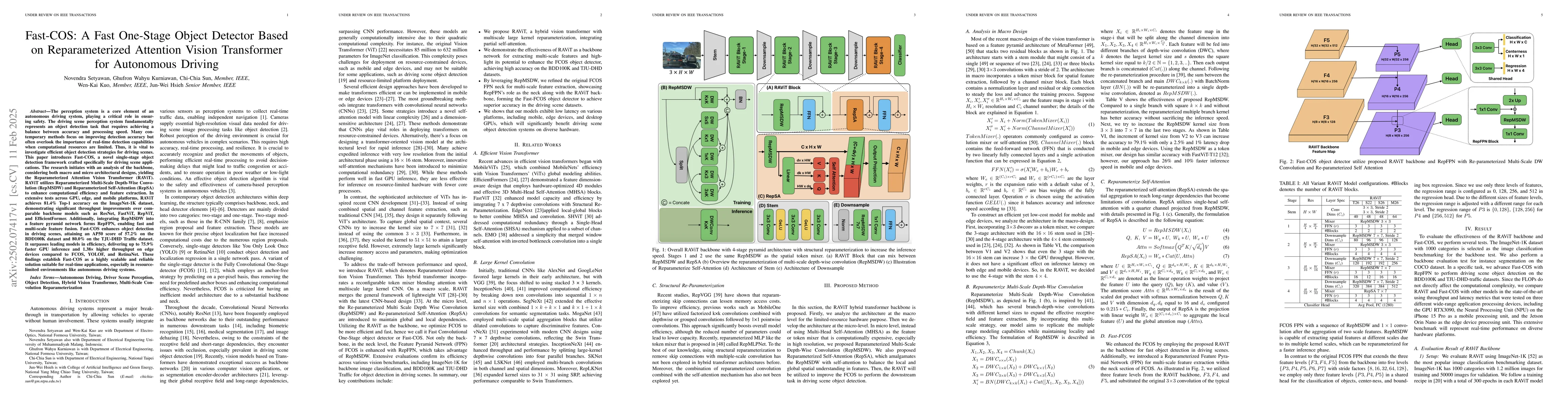 Thumbnail for Fast-COS: A Fast One-Stage Object Detector Based on Reparameterized
  Attention Vision Transformer for Autonomous Driving