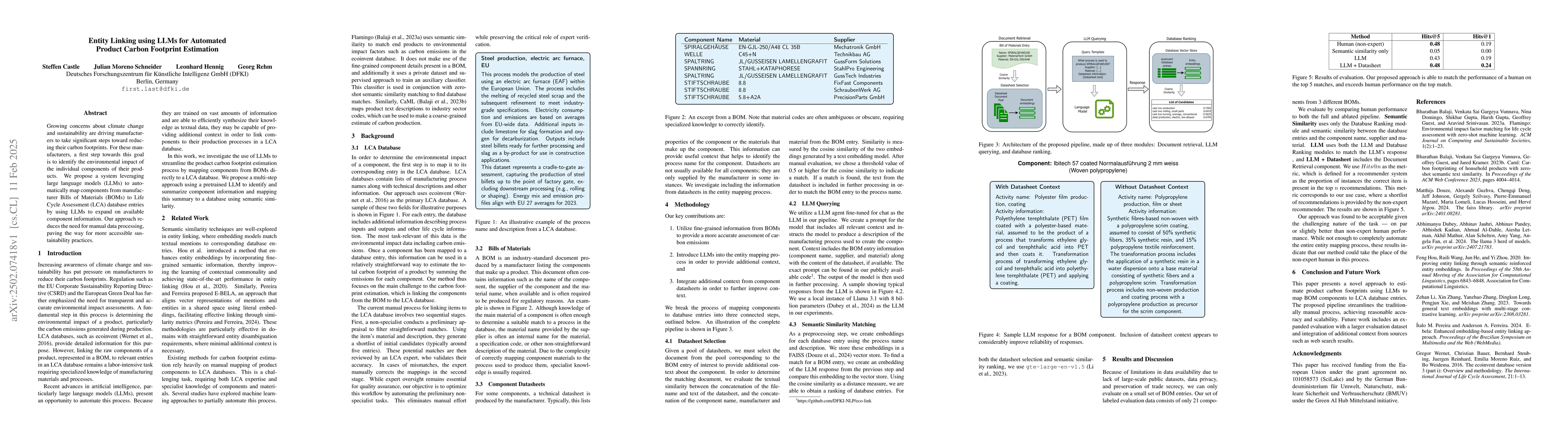 Thumbnail for Entity Linking using LLMs for Automated Product Carbon Footprint
  Estimation