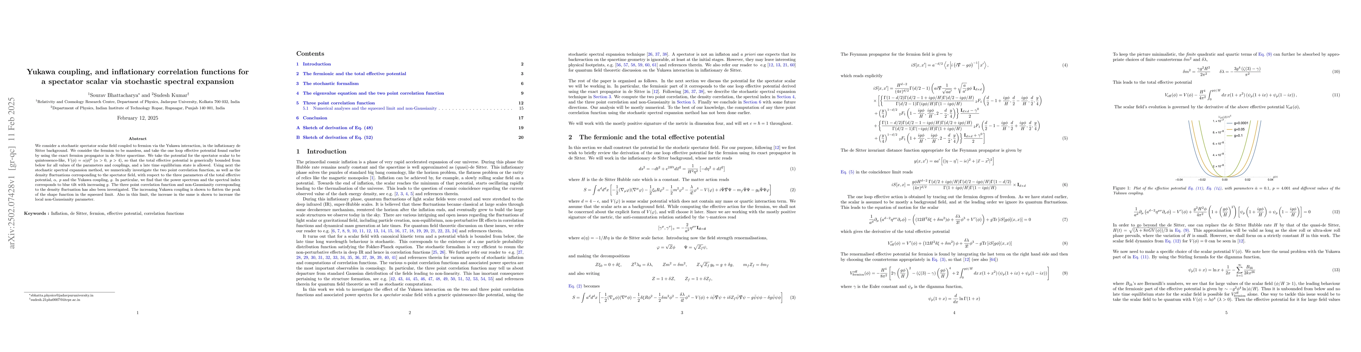 Thumbnail for Yukawa coupling, and inflationary correlation functions for a spectator
  scalar via stochastic spectral expansion