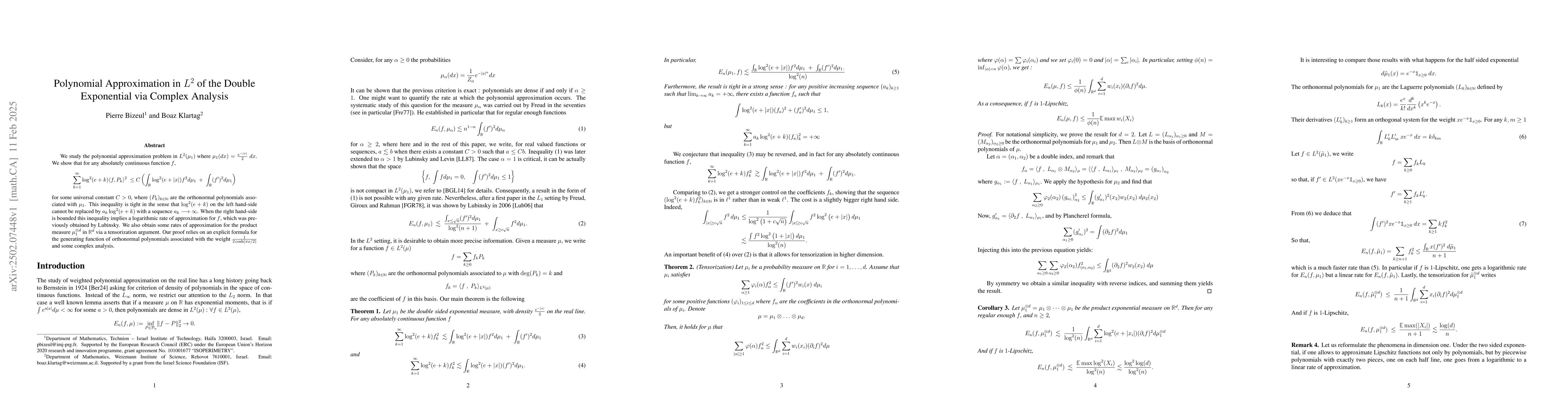 Thumbnail for Polynomial Approximation in $ L^2 $ of the Double Exponential via
  Complex Analysis