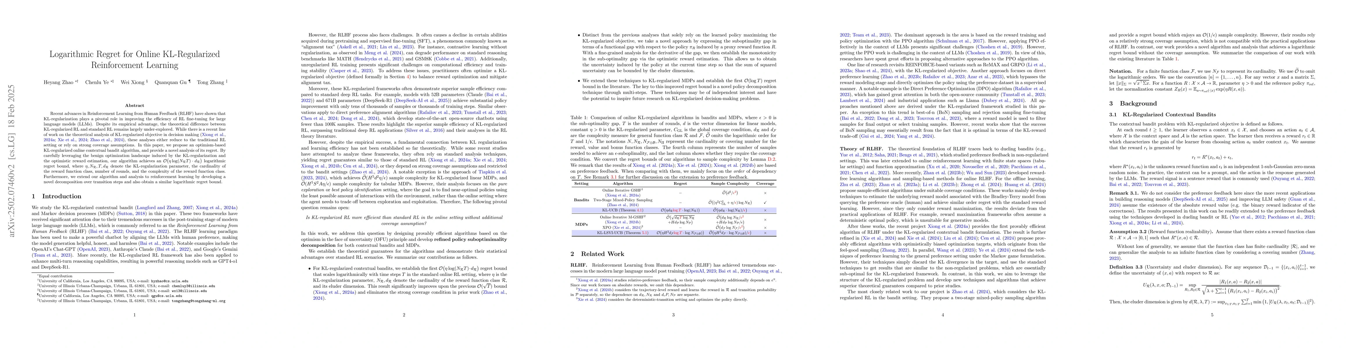 Thumbnail for Logarithmic Regret for Online KL-Regularized Reinforcement Learning