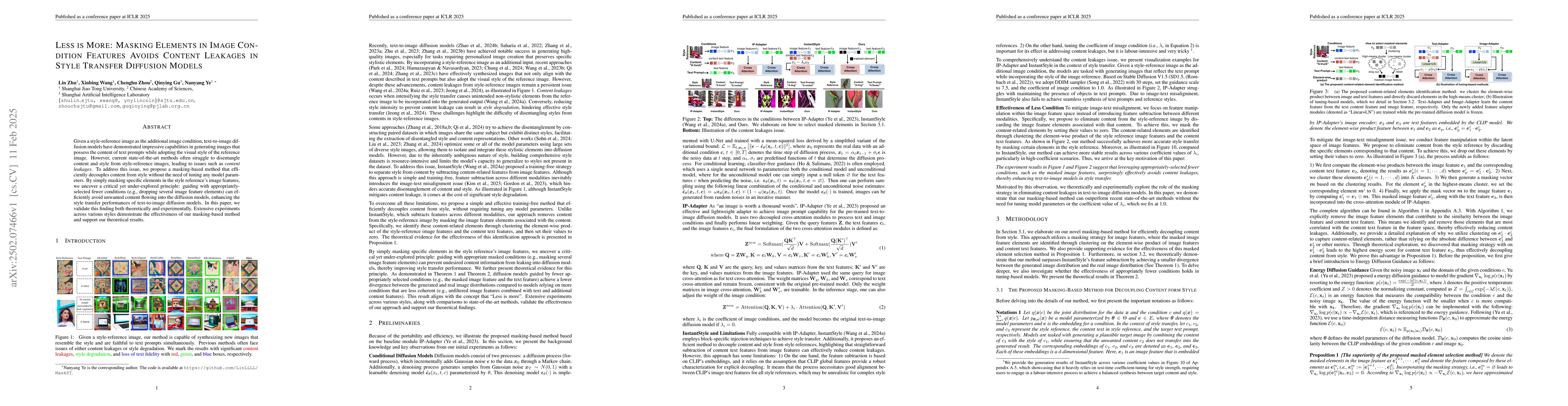 Thumbnail for Less is More: Masking Elements in Image Condition Features Avoids
  Content Leakages in Style Transfer Diffusion Models