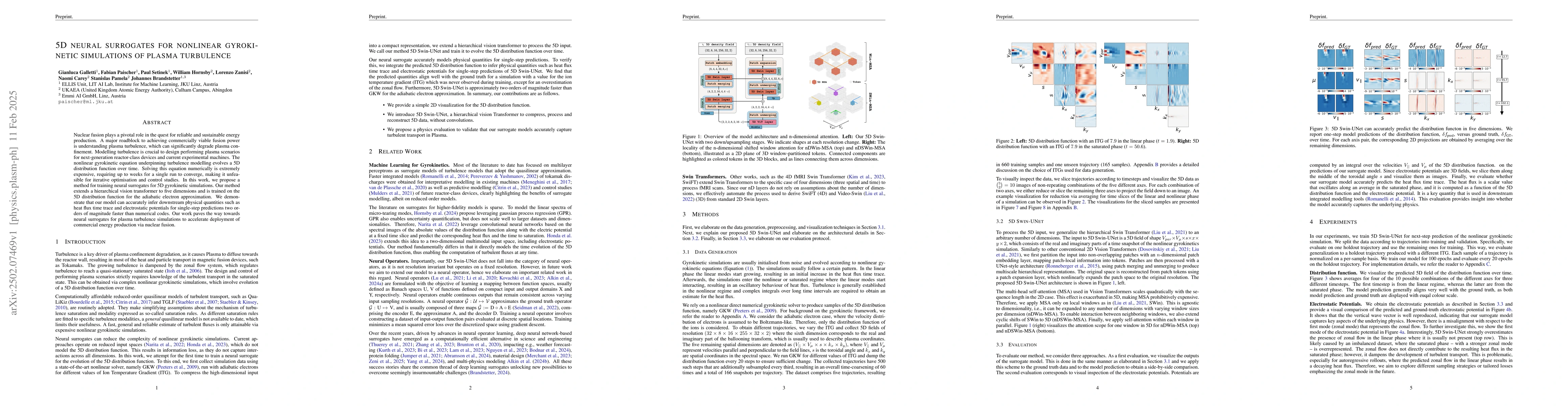 Thumbnail for 5D Neural Surrogates for Nonlinear Gyrokinetic Simulations of Plasma
  Turbulence