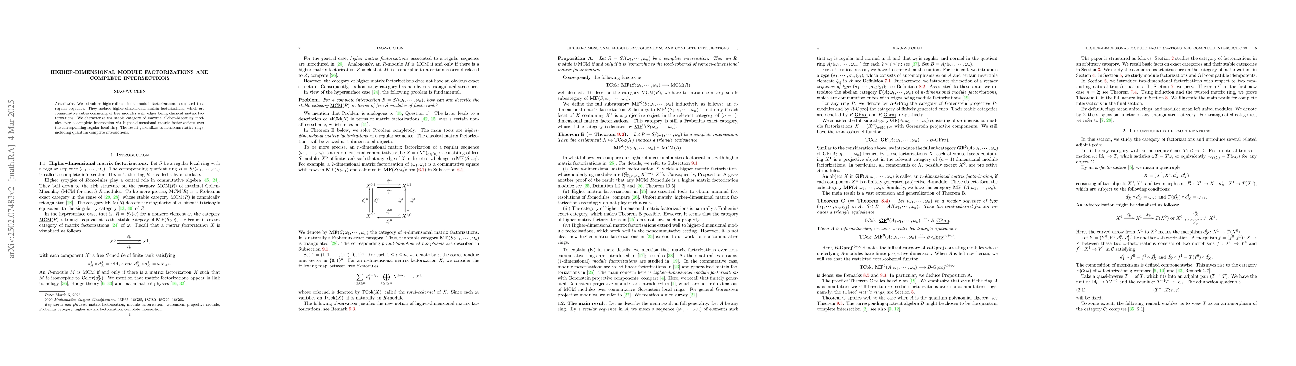 Thumbnail for Higher-dimensional module factorizations and complete intersections