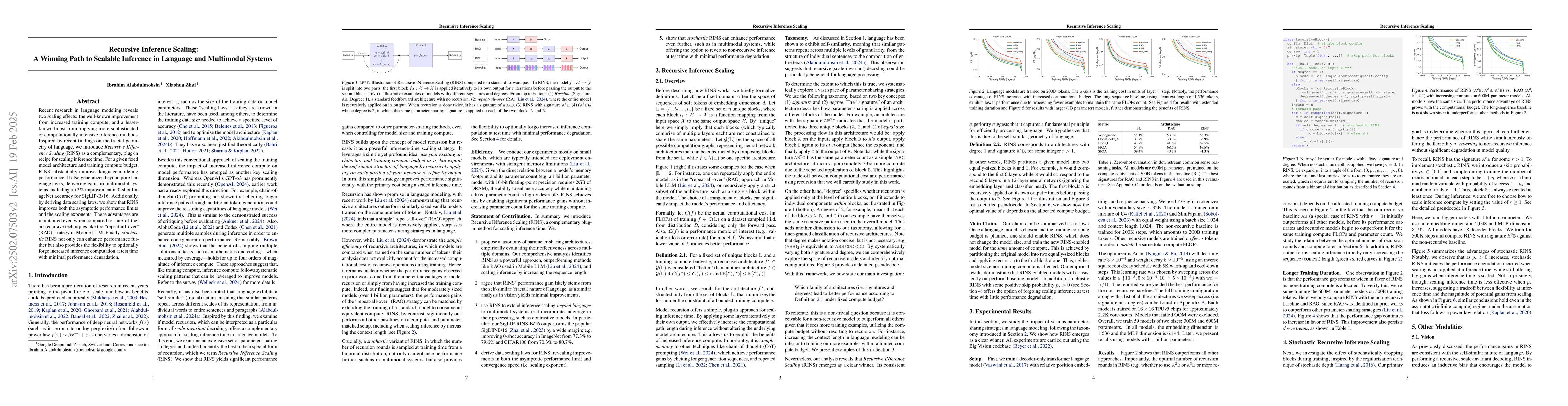 Thumbnail for Recursive Inference Scaling: A Winning Path to Scalable Inference in
  Language and Multimodal Systems