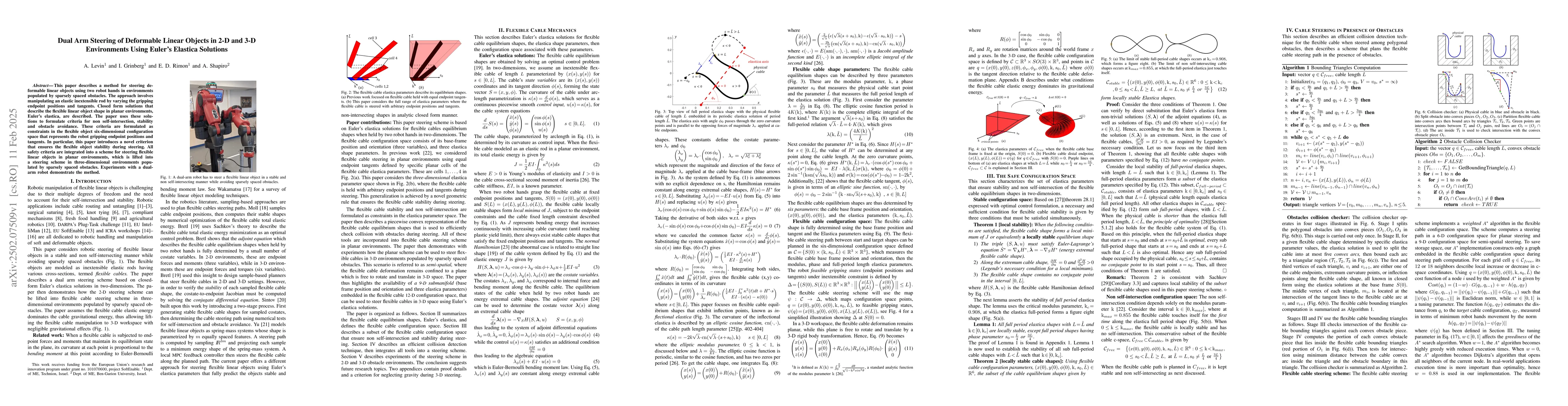 Thumbnail for Dual Arm Steering of Deformable Linear Objects in 2-D and 3-D
  Environments Using Euler's Elastica Solutions