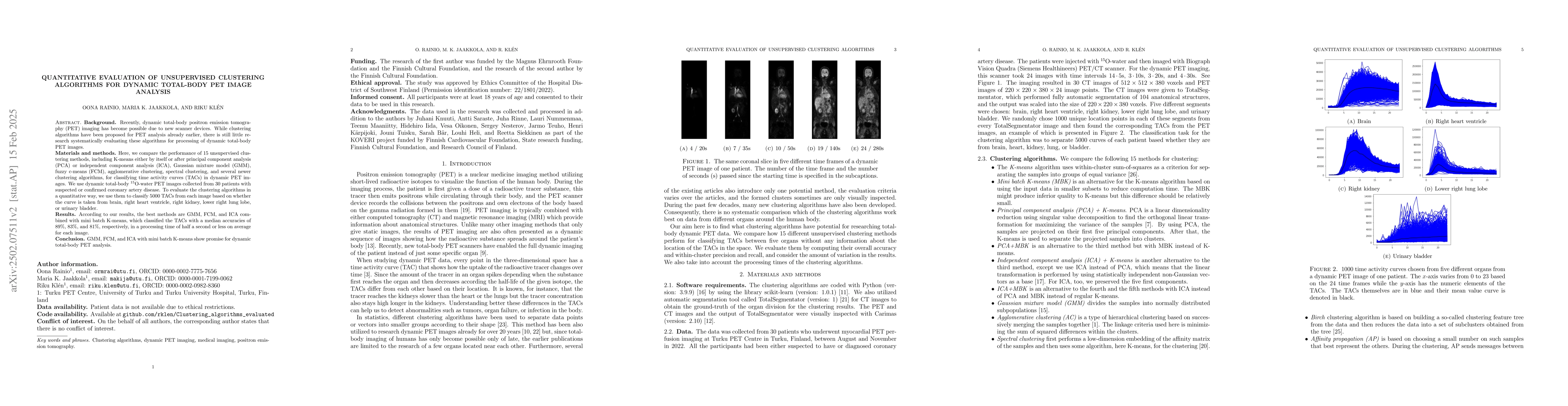 Thumbnail for Quantitative evaluation of unsupervised clustering algorithms for
  dynamic total-body PET image analysis