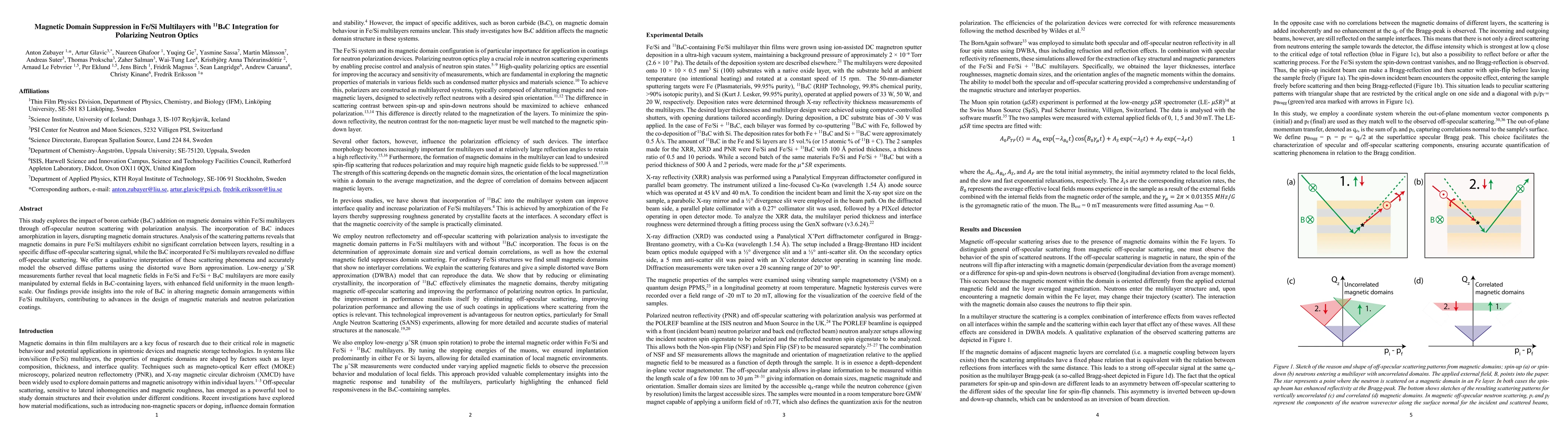 Thumbnail for Magnetic Domain Suppression in Fe/Si Multilayers with 11B4C Integration
  for Polarizing Neutron Optics