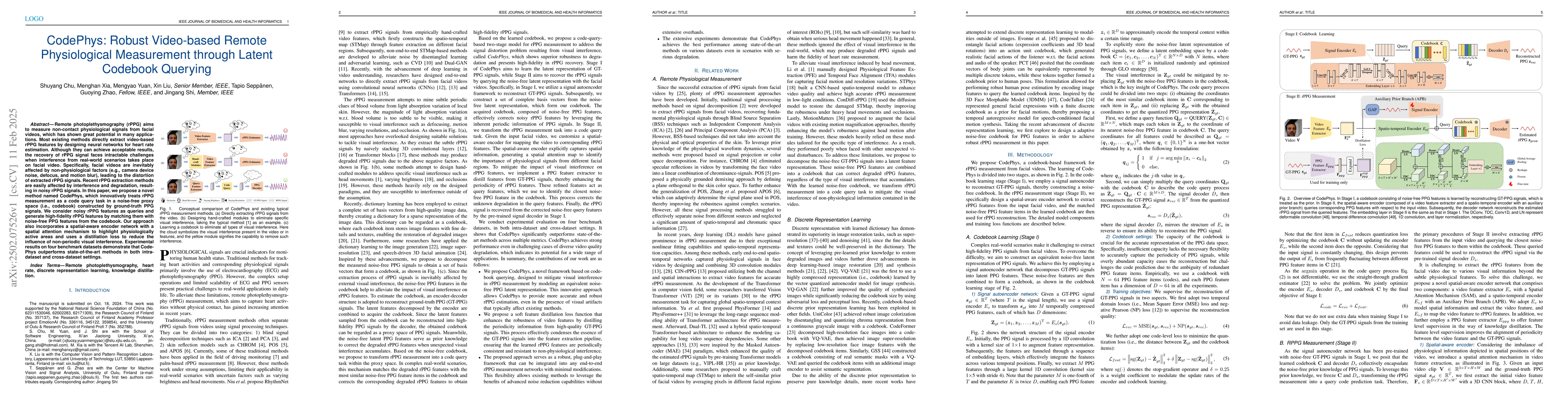 Thumbnail for CodePhys: Robust Video-based Remote Physiological Measurement through
  Latent Codebook Querying
