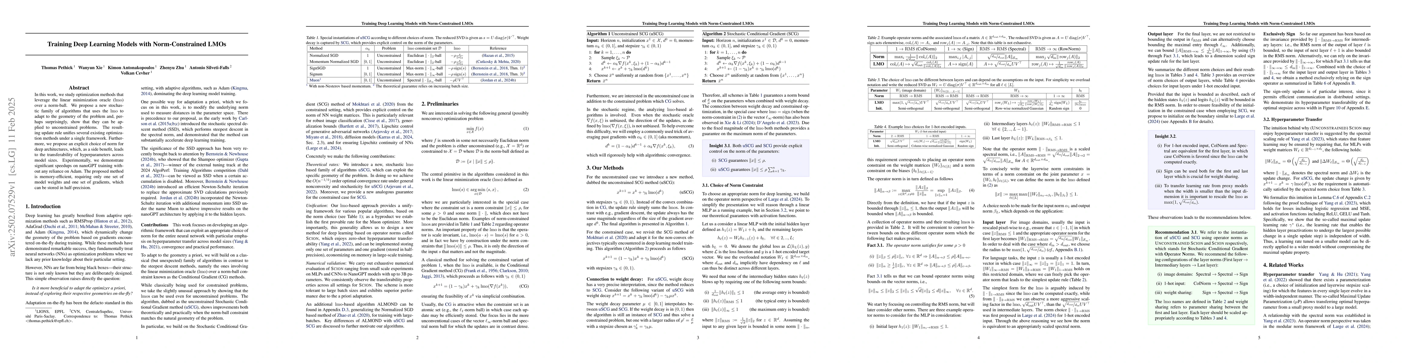Thumbnail for Training Deep Learning Models with Norm-Constrained LMOs
