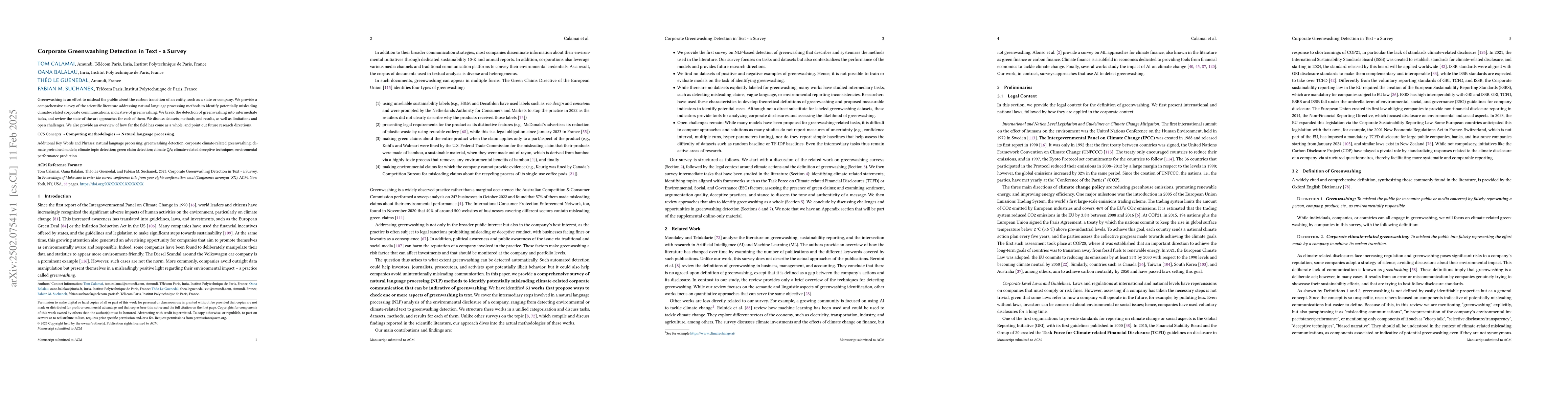Thumbnail for Corporate Greenwashing Detection in Text -- a Survey