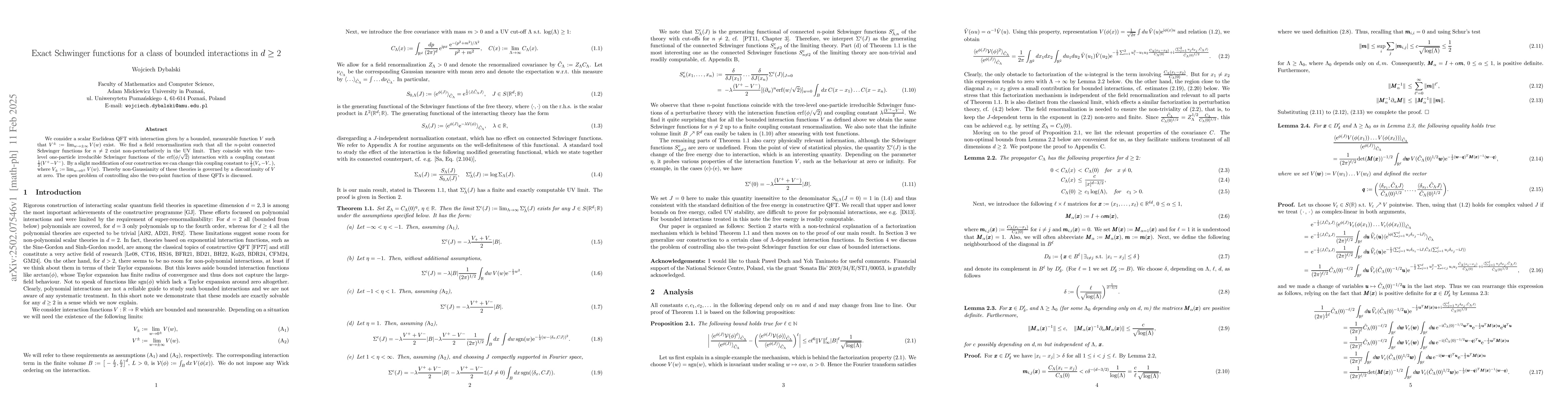 Thumbnail for Exact Schwinger functions for a class of bounded interactions in $d\geq
  2$