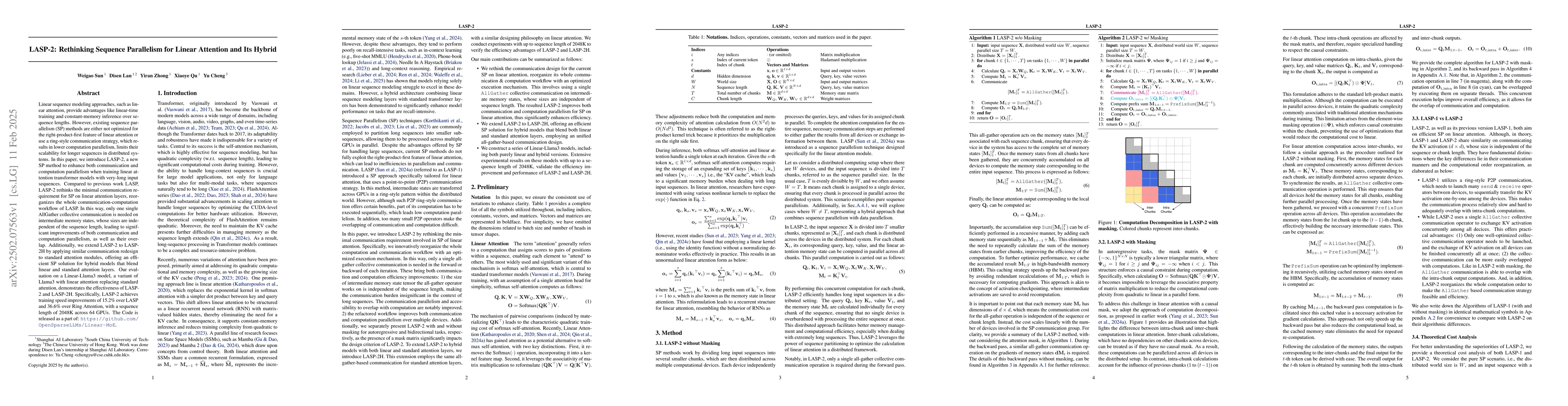 Thumbnail for LASP-2: Rethinking Sequence Parallelism for Linear Attention and Its
  Hybrid