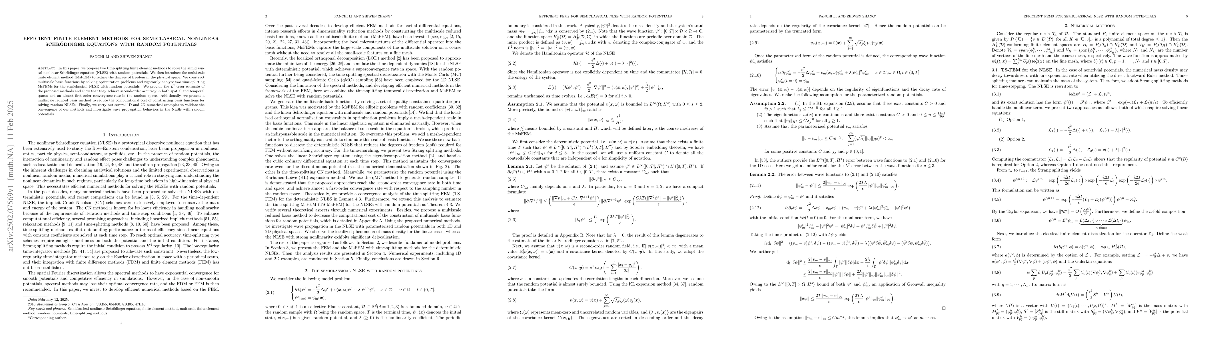 Thumbnail for Efficient finite element methods for semiclassical nonlinear
  Schrödinger equations with random potentials