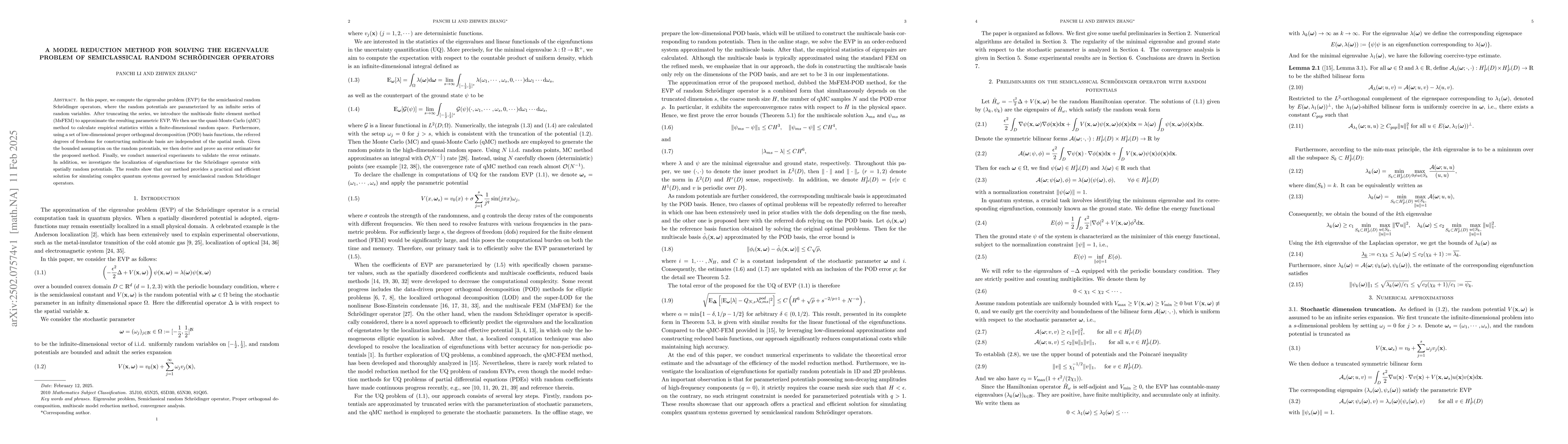 Thumbnail for A model reduction method for solving the eigenvalue problem of
  semiclassical random Schrödinger operators