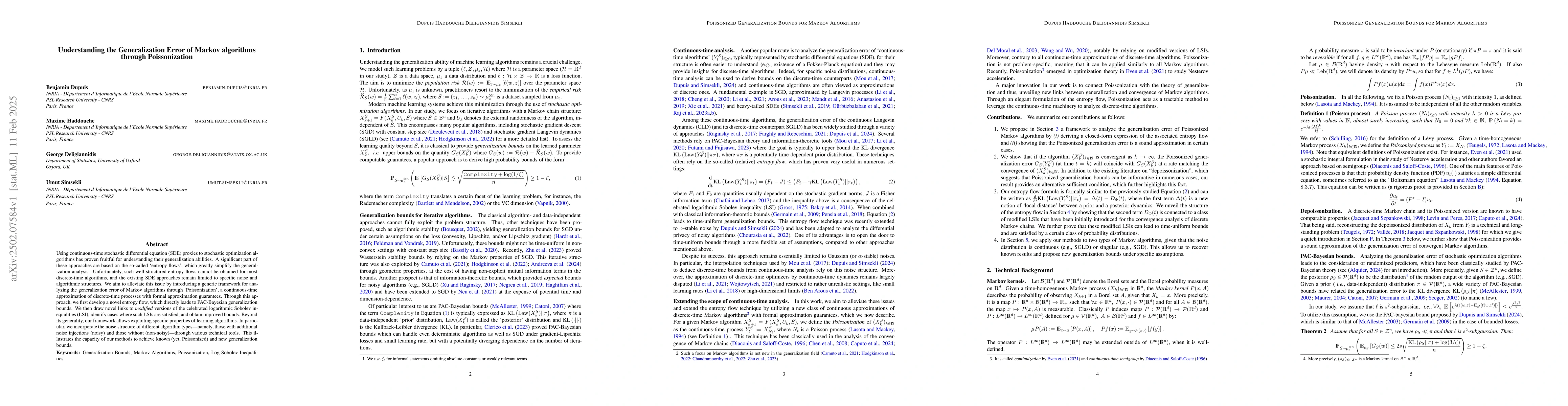 Thumbnail for Understanding the Generalization Error of Markov algorithms through
  Poissonization