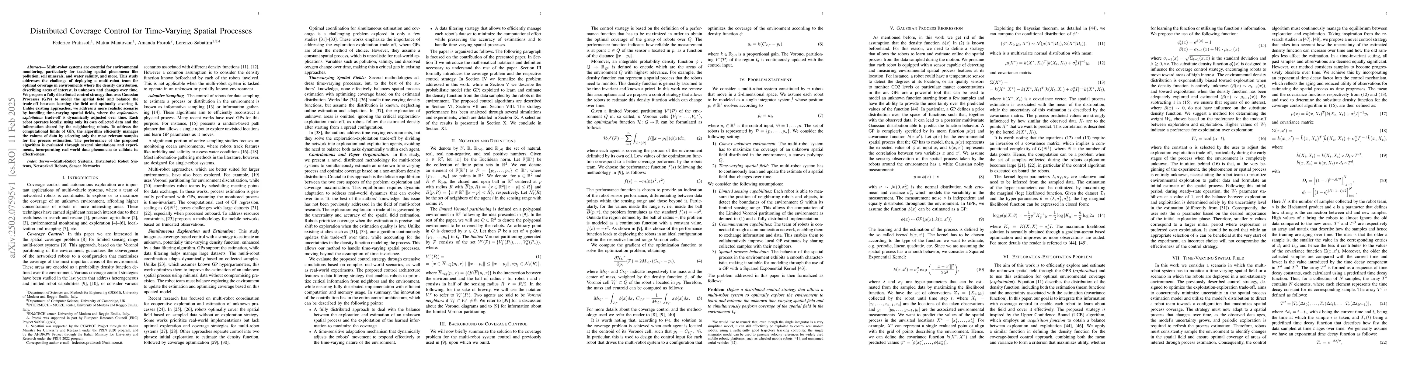 Thumbnail for Distributed Coverage Control for Time-Varying Spatial Processes