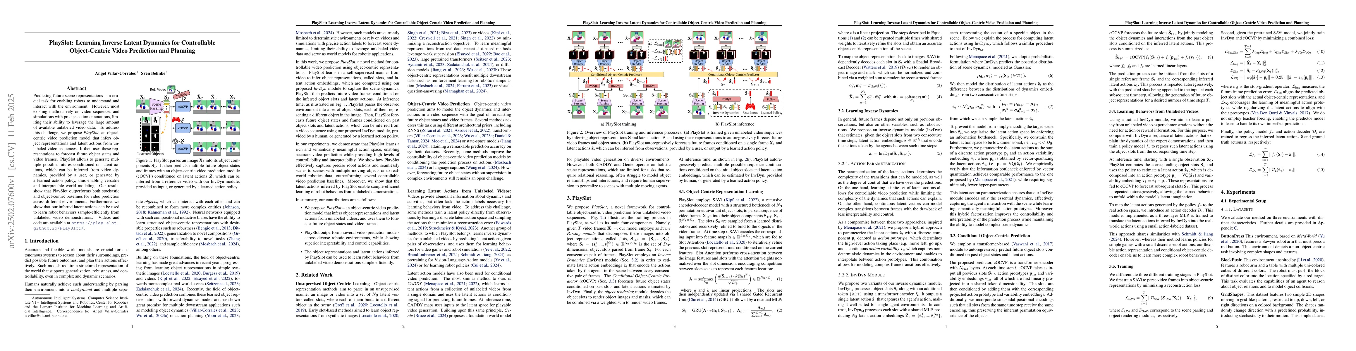 Thumbnail for PlaySlot: Learning Inverse Latent Dynamics for Controllable
  Object-Centric Video Prediction and Planning