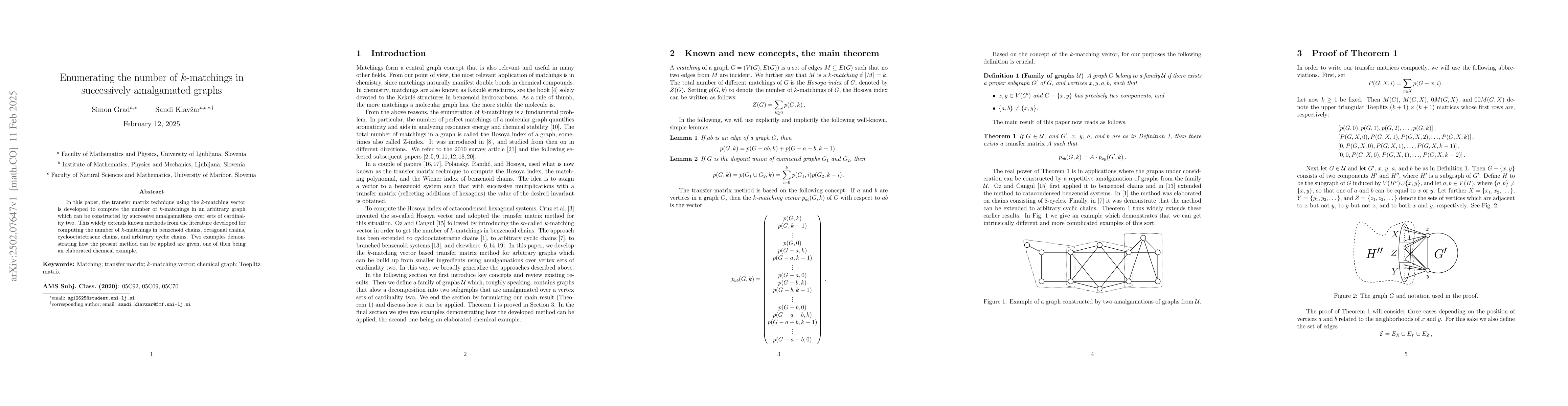 Thumbnail for Enumerating the number of $k$-matchings in successively amalgamated
  graphs