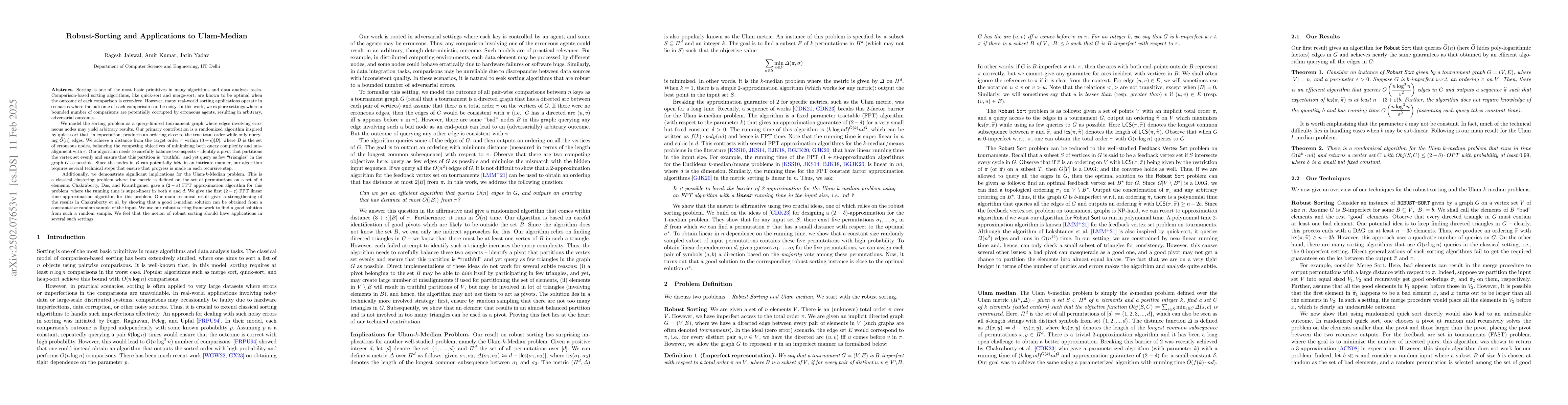 Thumbnail for Robust-Sorting and Applications to Ulam-Median