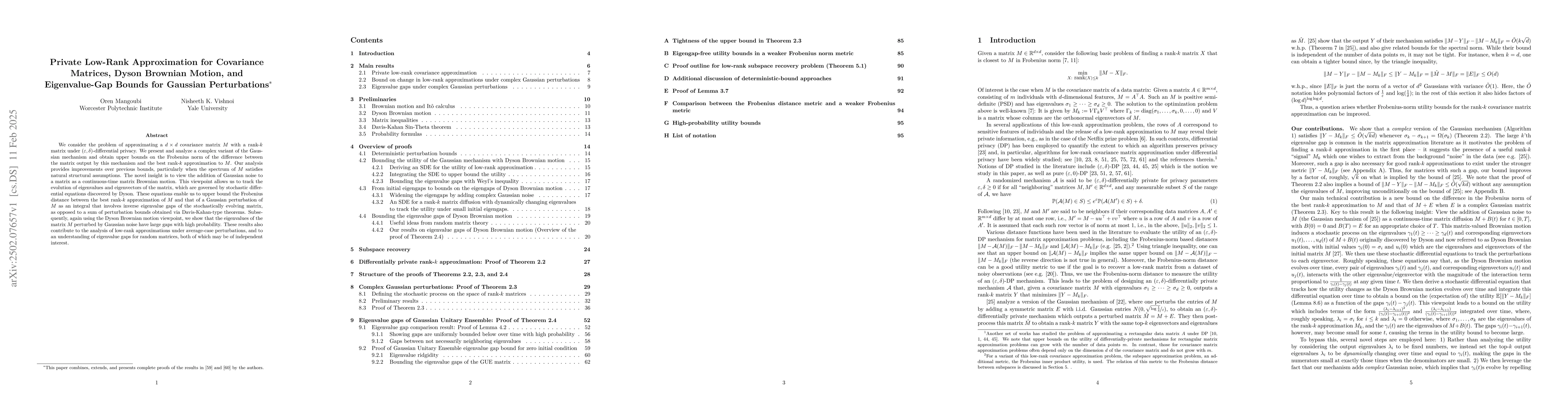 Thumbnail for Private Low-Rank Approximation for Covariance Matrices, Dyson Brownian
  Motion, and Eigenvalue-Gap Bounds for Gaussian Perturbations