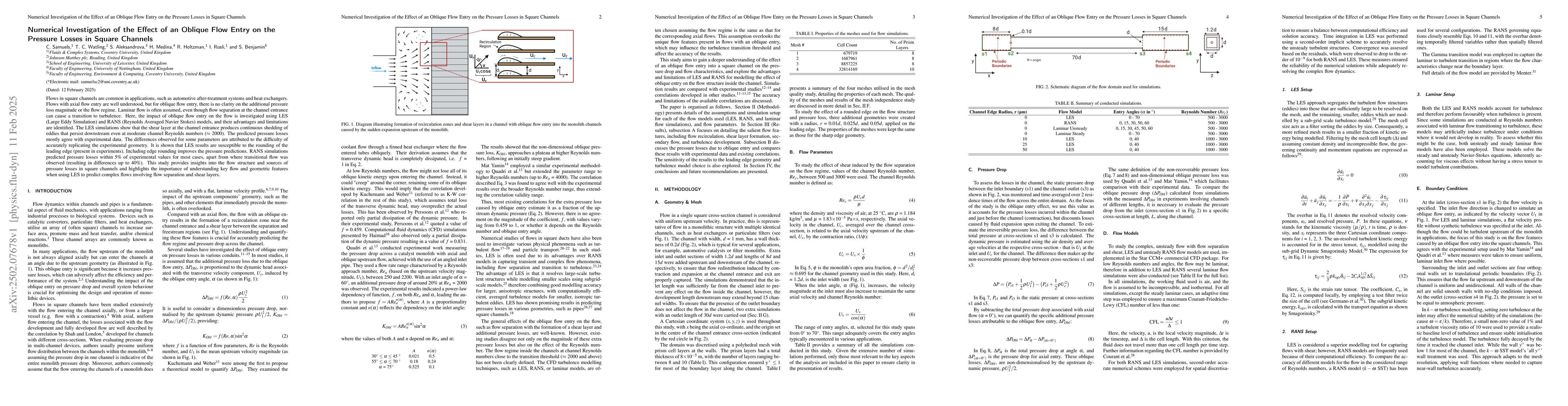 Thumbnail for Numerical Investigation of the Effect of an Oblique Flow Entry on the
  Pressure Losses in Square Channels