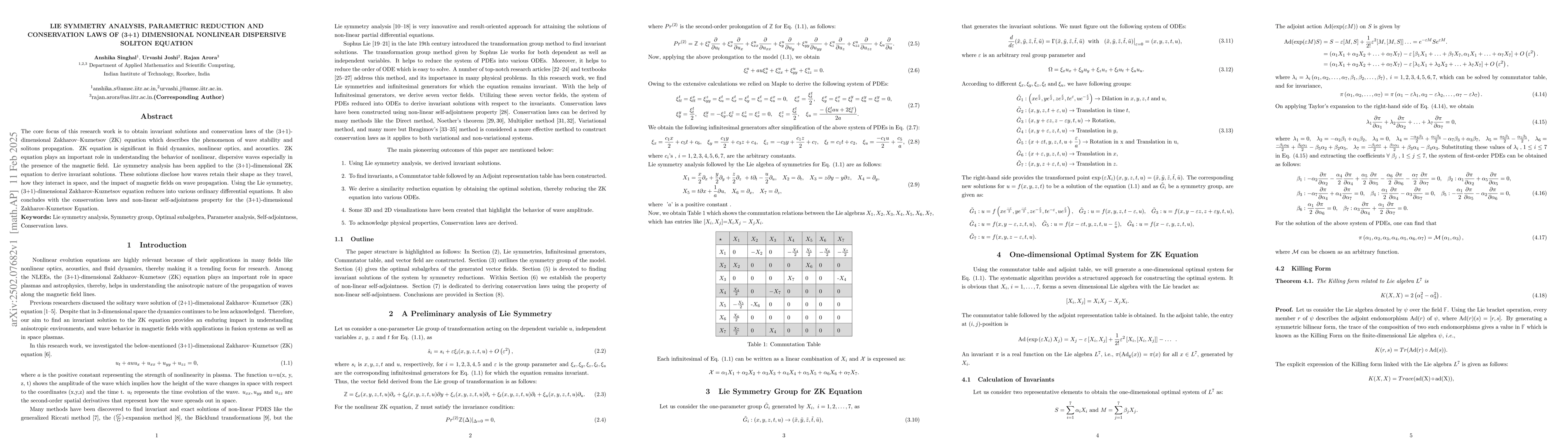 Thumbnail for Lie Symmetry Analysis, Parametric Reduction and Conservation Laws of
  (3+1) Dimensional Nonlinear Dispersive Soliton Equation