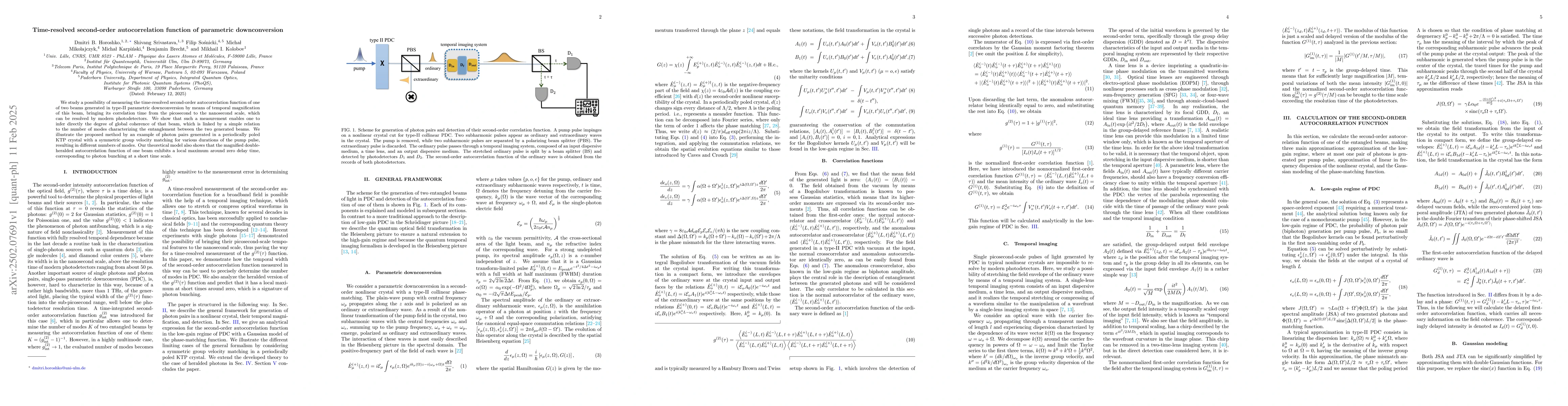 Thumbnail for Time-resolved second-order autocorrelation function of parametric
  downconversion